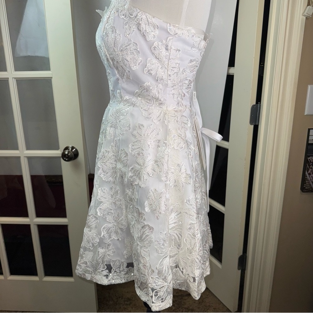 Miss Veil Wedding Lace Mini Dress Strapless Beach Wedding Prim Dance Organza Bow - Picture 5 of 16